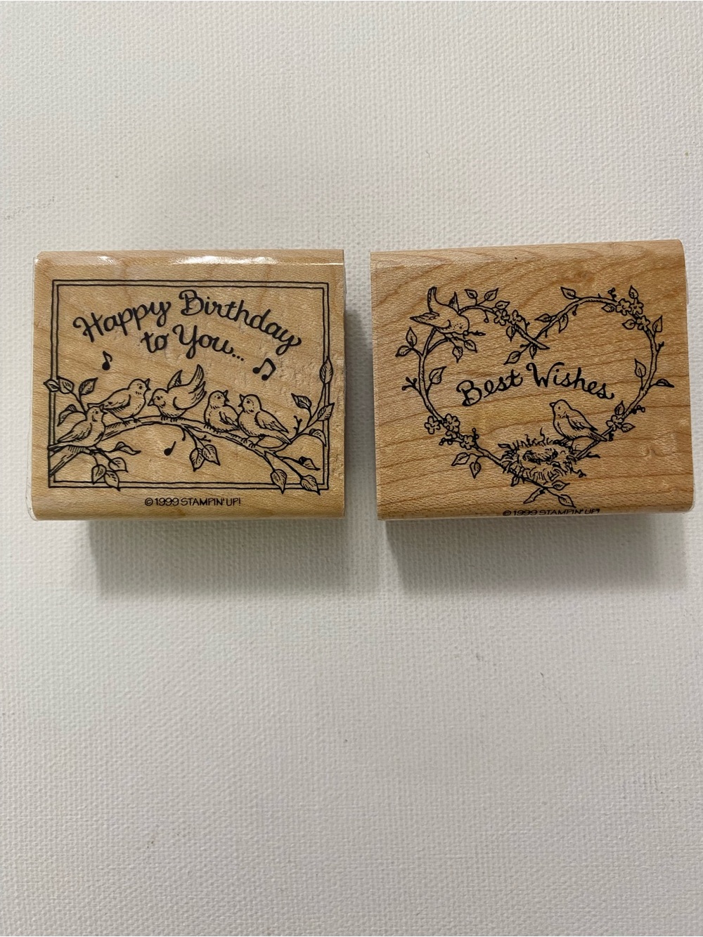 Stampin Up 1999 Wood Rubber Stamps Birds Happy Birthday Scrapbooking Craft